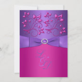 GEDRUKTE BOOG Paarse Fuchsia Bloemen Monogram Uitn Kaart (Voorkant)