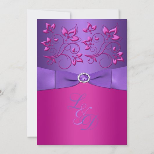GEDRUKTE BOOG Paarse Fuchsia Bloemen Monogram Uitn Kaart (Voorkant)