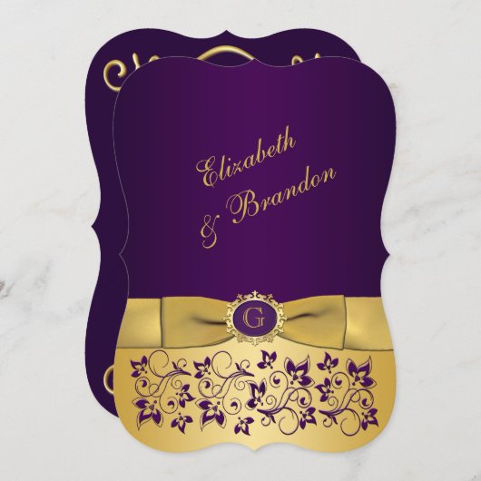 GEDRUKTE BOOG Paarse, gouden bloemenbruiloft uitno Kaart (Voorkant / Achterkant)