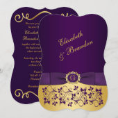 GEDRUKTE BOOG Paarse, gouden bloemige bruiloft uit Kaart (Voorkant / Achterkant)
