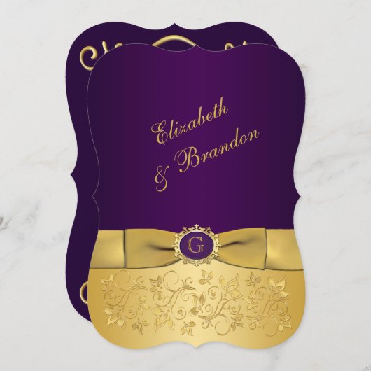 GEDRUKTE BOOG Paarse, gouden bloemige bruiloft uit Kaart (Voorkant / Achterkant)