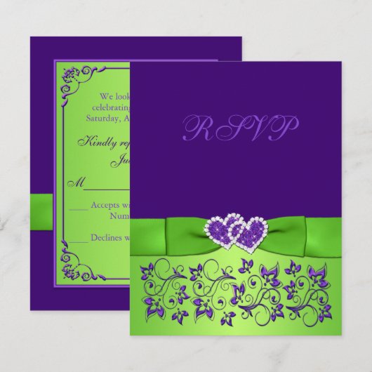 GEDRUKTE BOOG Paarse Groene Bloemen Bruiloft RSVP (Voorkant / Achterkant)