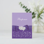 GEDRUKTE BOOG Paarse Witte Bloemen Huwelijksreacti RSVP Kaartje (Staand voorkant)