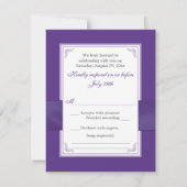 GEDRUKTE BOOG Paarse Witte Bloemen Huwelijksreacti RSVP Kaartje (Achterkant)