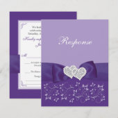 GEDRUKTE BOOG Paarse Witte Bloemen Huwelijksreacti RSVP Kaartje (Voorkant / Achterkant)