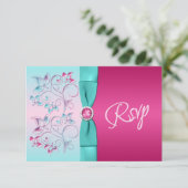 GEDRUKTE BOOG Roze, Aqua Floral Reply Kaart (Staand voorkant)