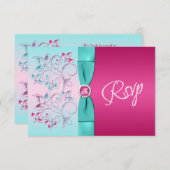 GEDRUKTE BOOG Roze, Aqua Floral Reply Kaart (Voorkant / Achterkant)