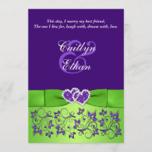 GEDRUKTE BOW Paarse Groene Bloemen Bruiloft Uitnod