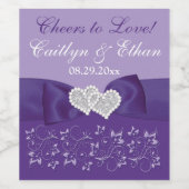 GEDRUKTE BOW Paarse Witte Bloemen Bruiloft Wijn La Wijn Etiket (Enkel label)