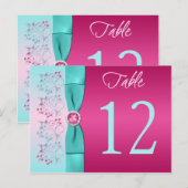 GEDRUKTE BOW Roze, Aqua Bloemen Tafelnummer Kaart (Voorkant / Achterkant)