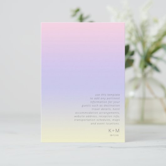 Gedrukte bruiloft — Pastel Dawn ID741 Informatiekaartje (Staand voorkant)