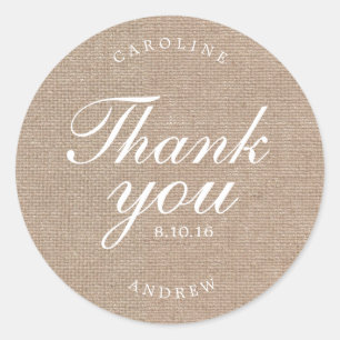 Gedrukte Burlap bruiloft dank u Ronde Sticker