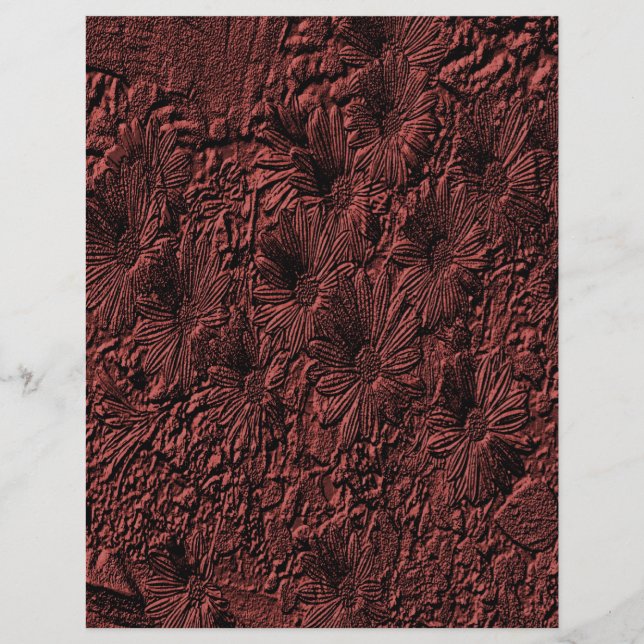 Gedrukte Daisies Burgundy Floral Scrapbook Paper (Voorkant)