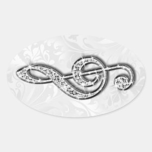 Gedrukte diamant muzieknoot bloemendamasker ovale sticker