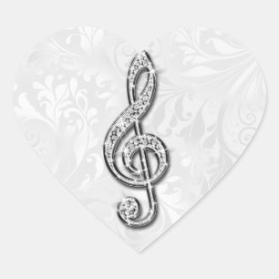 Gedrukte Diamanten Muzieknoot Bloemen Damask Hart Sticker