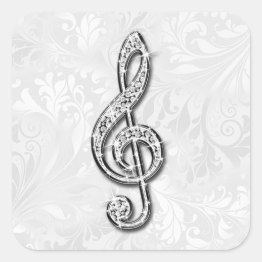 Gedrukte Diamanten Muzieknoot Bloemen Damask Vierkante Sticker (Voorkant)