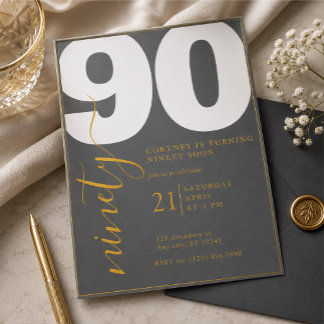 Gedrukte Elegante 90ste Verjaardagsuitnodiging Kaart