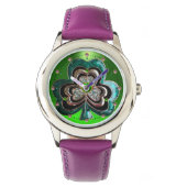 GEDRUKTE EMERALD GREEN SHAMROCK JEWEL MET PARELTJE HORLOGE (Voorkant)
