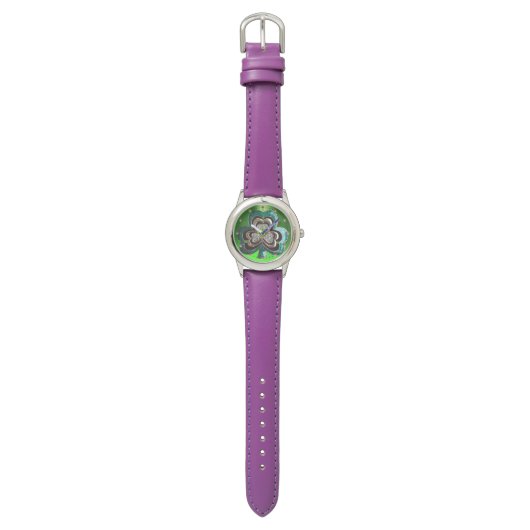 GEDRUKTE EMERALD GREEN SHAMROCK JEWEL MET PARELTJE HORLOGE (Vlak)