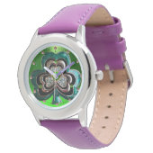 GEDRUKTE EMERALD GREEN SHAMROCK JEWEL MET PARELTJE HORLOGE (Gekanteld)