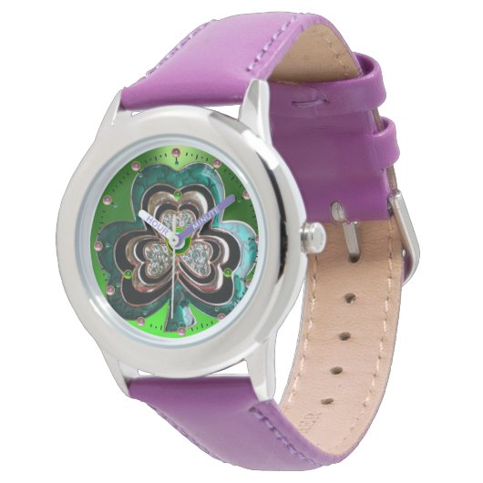 GEDRUKTE EMERALD GREEN SHAMROCK JEWEL MET PARELTJE HORLOGE (Gekanteld)