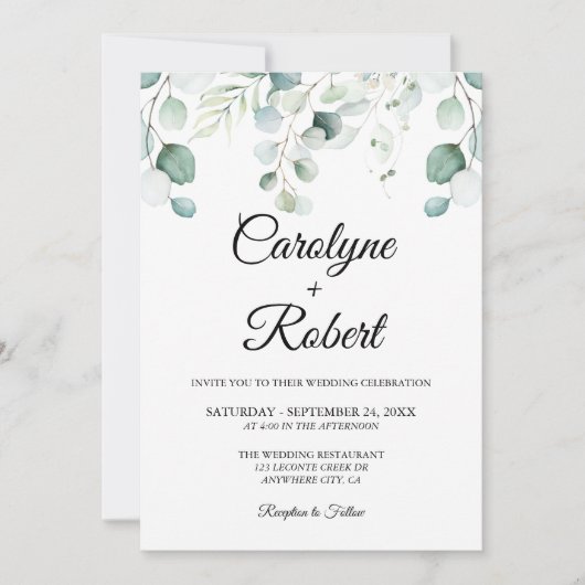 Gedrukte Eucalyptus Wedding Invitations Kaart (Voorkant)