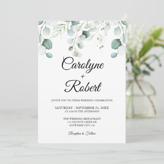 Gedrukte Eucalyptus Wedding Invitations Kaart (Staand voorkant)