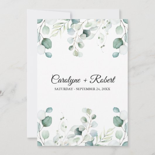 Gedrukte Eucalyptus Wedding Invitations Kaart (Achterkant)