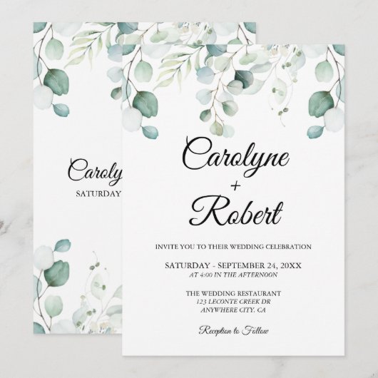 Gedrukte Eucalyptus Wedding Invitations Kaart (Voorkant / Achterkant)