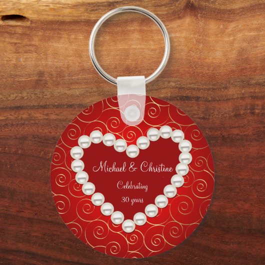 Gedrukte Faux parelrood en goudverjaardag Sleutelhanger (Voorkant)
