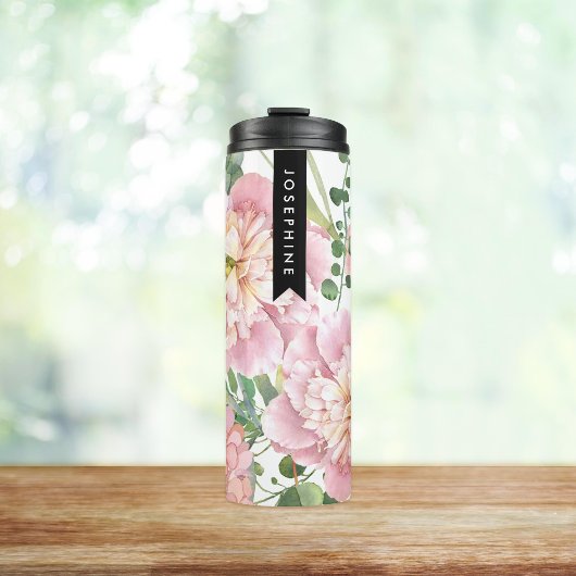 Gedrukte Floral Bouquet Persoonlijke naam Thermosbeker