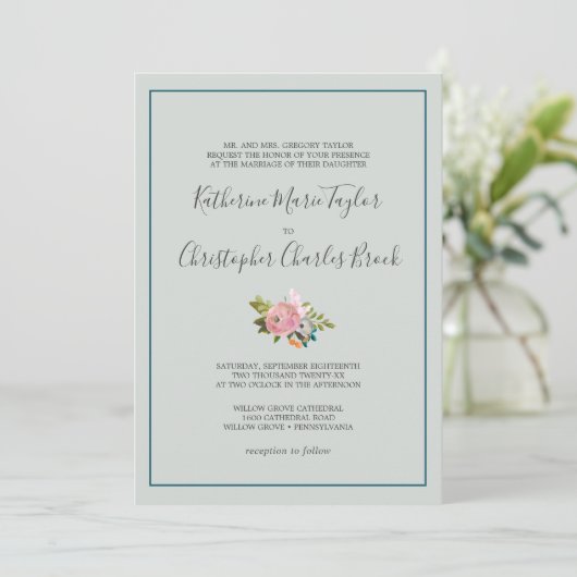 Gedrukte Floral Formal Wedding Kaart (Staand voorkant)