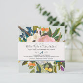 Gedrukte Floral Square Wedding Kaart (Staand voorkant)