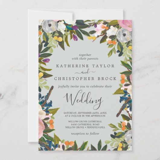 Gedrukte Floral Wedding Kaart (Voorkant)