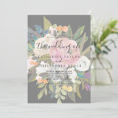 Gedrukte Floral | Zachte donkergrijs De bruiloft v Kaart (Staand voorkant)