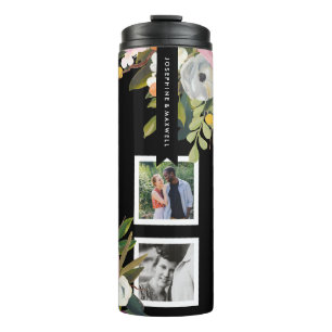 Gedrukte Florale Foto Collage Persoonlijke namen Thermosbeker