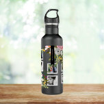 Gedrukte Florale Foto Collage Persoonlijke namen Waterfles<br><div class="desc">De gepersonaliseerde namen over geschilderde florale bouquet met vierkante fotokaders. De prachtige beschilderde floralen zijn bij Creëer the Cut. Vind hen op Creative Market https://crmrkt.com/7WdAX,  Etsy https://www.etsy.com/shop/CreateTheCut,  en www.createthecut.com Foto's door Leeds Wedding Photographer,  John Hope. Ga naar http://www.johnhopephotography.com</div>