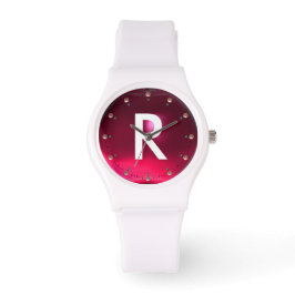 GEDRUKTE FUCHSIA ROZE RUBY EDELSTEEN MONOGRAM HORLOGE