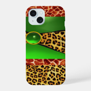 GEDRUKTE GIRAF LUIAARD HUID GROEN SMARAGD EDELGEST iPhone 15 CASE