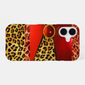 GEDRUKTE GIRAF LUIAARD HUIT RODE ROBIJN EDELSTEEN iPhone 16 HOESJE (Achterkant horizontaal)