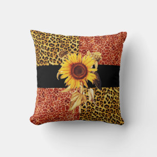 GEDRUKTE GIRAFFE, LEOPARD FUR EN SUNFLOWER KUSSEN