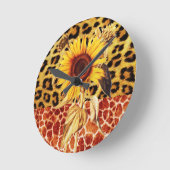 GEDRUKTE GIRAFFE, LEOPARD FUR EN SUNFLOWER RONDE KLOK (Hoek)