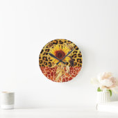 GEDRUKTE GIRAFFE, LEOPARD FUR EN SUNFLOWER RONDE KLOK (Huis)