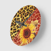 GEDRUKTE GIRAFFE, LEOPARD FUR EN SUNFLOWER RONDE KLOK (Hoek)