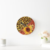 GEDRUKTE GIRAFFE, LEOPARD FUR EN SUNFLOWER RONDE KLOK (Huis)