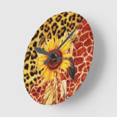 GEDRUKTE GIRAFFE, LEOPARD FUR EN SUNFLOWER RONDE KLOK (Hoek)