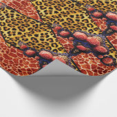 GEDRUKTE GIRAFFE, LEOPARD FUR RIBBON, RED CORAL RO CADEAUPAPIER (Hoek)