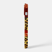 GEDRUKTE GIRAFFE LUIAARD HUIDENTJE,RODE ROBIJN EDE iPhone 15 HOESJE (Linkerkant)