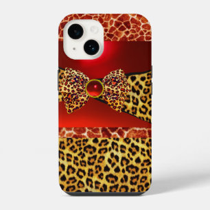 GEDRUKTE GIRAFFE LUIAARD HUITEN BOOG,RODE ROBIJN E iPhone 14 HOESJE