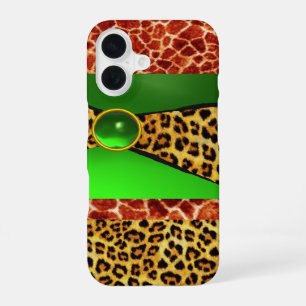 GEDRUKTE GIRAFFE LUIAARD VEL GROEN SMARAGD EDELSTE iPhone 16 HOESJE